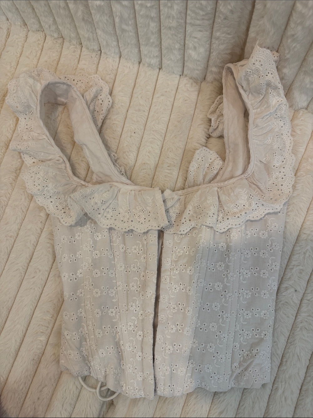 Danielle Guizio White Eyelet Ruffle Crop Top